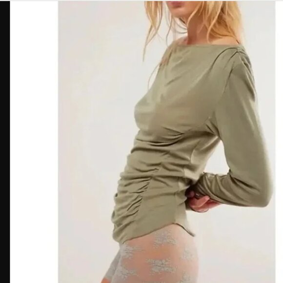 Free People Intimately Night We Met Ribbed Ruched Long Sleeve T Shirt Small - Picture 2 of 7